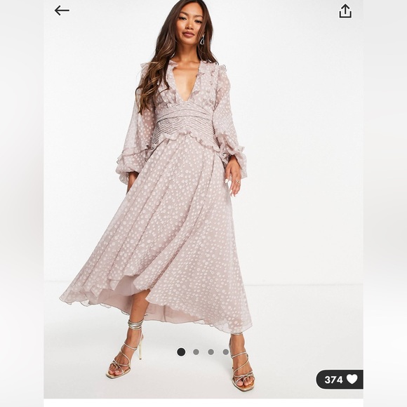 NWT ASOS pleat detail midi dress in jacquard satin spot - Picture 1 of 7